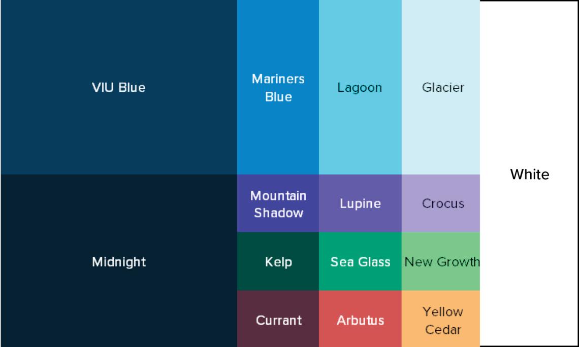 A palette showing white, five shades of blue, three shades of purple, three shades of green, two shades of red and one shade of yellow. 