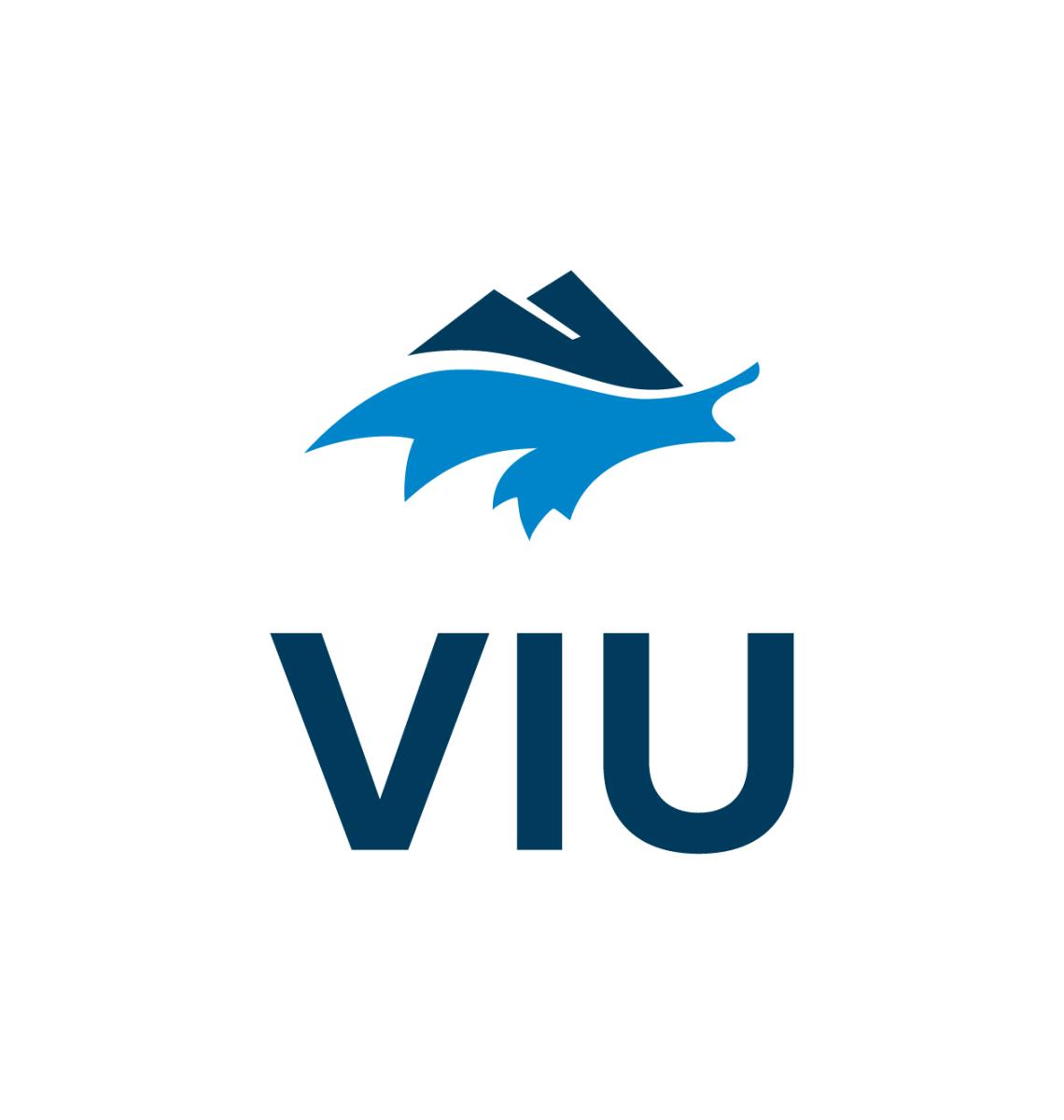 VIU logo in two shades of blue with a graphic of mountains above waves