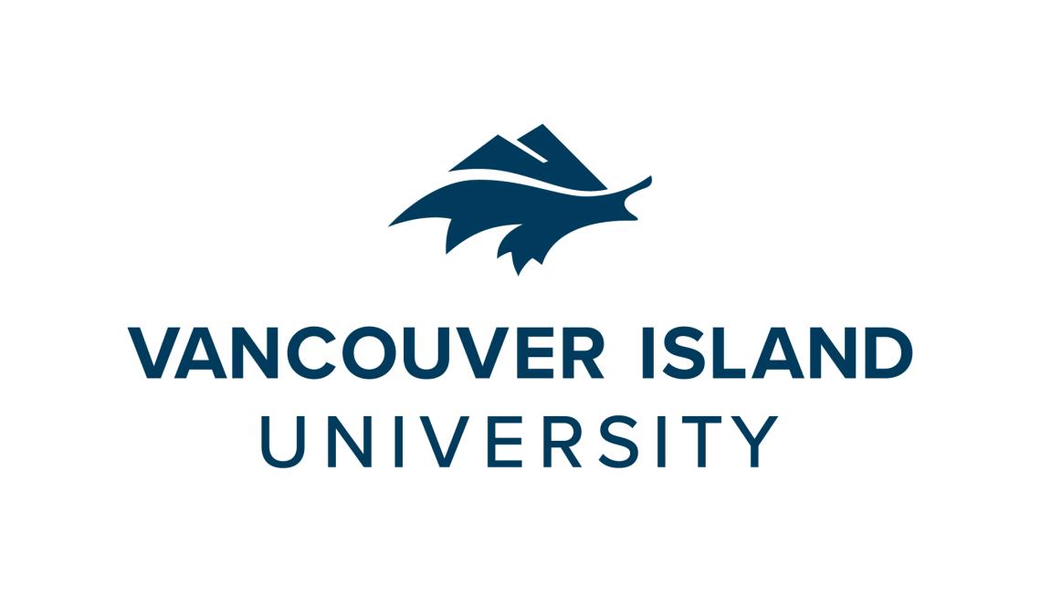 Vancouver Island University logo in blue with a graphic of a mountain on top of waves.