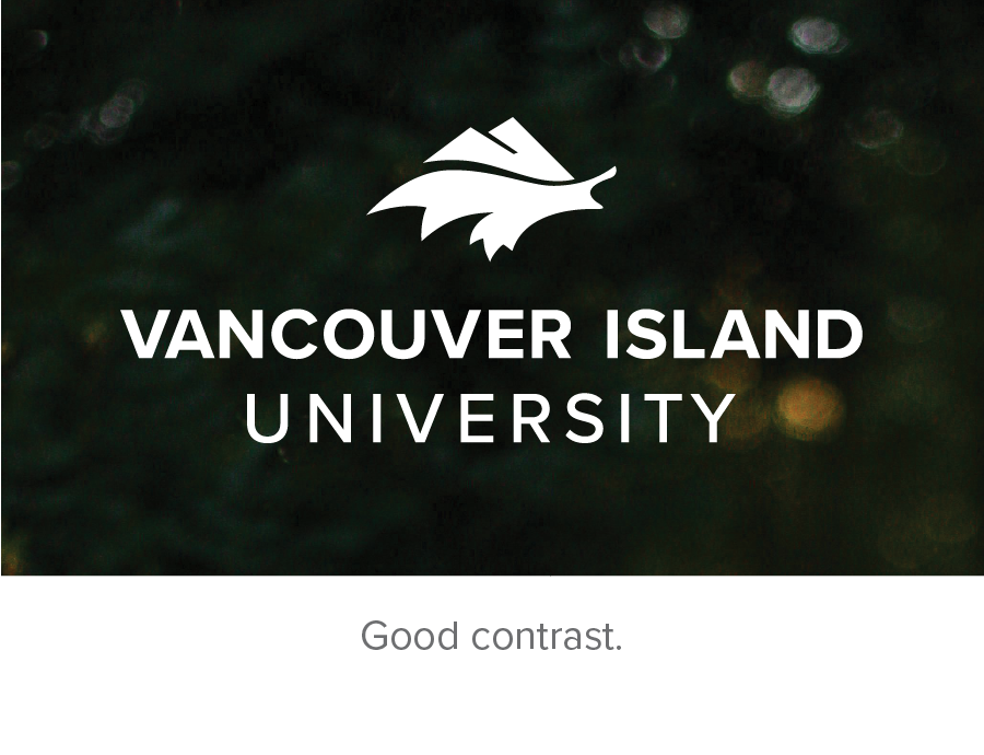 White VIU logo over dark background - good contrast