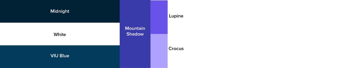 A swatch of colours showing white, two shades of blue and three shades of purple.